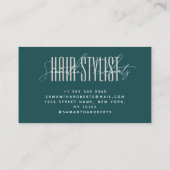 Hair stylist modern typography script green visitenkarte (Rückseite)