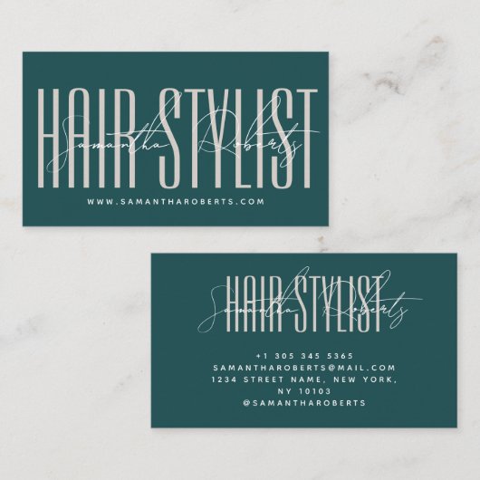 Hair stylist modern typography script green visitenkarte (Vorne/Hinten)