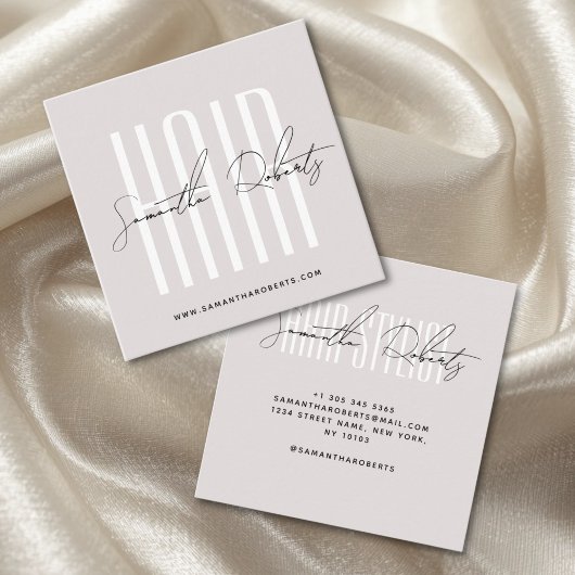 Hair stylist modern typography script pearl pink quadratische visitenkarte