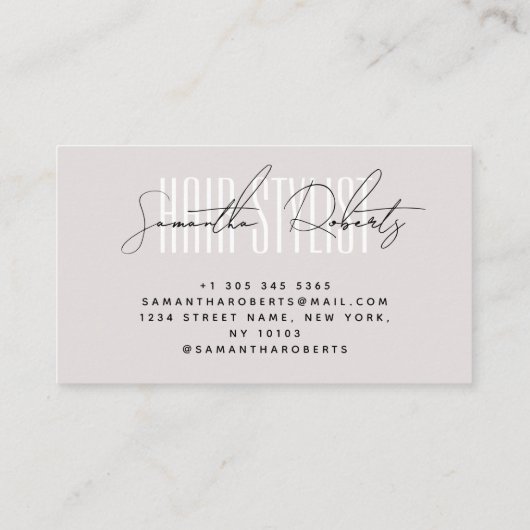 Hair stylist modern typography script pearl pink visitenkarte (Rückseite)
