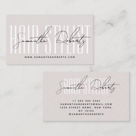 Hair stylist modern typography script pearl pink visitenkarte (Vorne/Hinten)