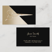 Hair Stylist Moderne Black & Gold Schere Visitenkarte (Vorne/Hinten)