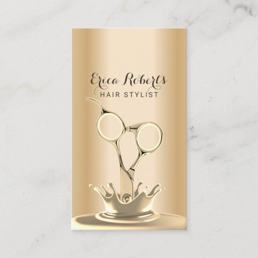 Hair Stylist Moderne Goldschere & Splash Salon Visitenkarte (Vorderseite)
