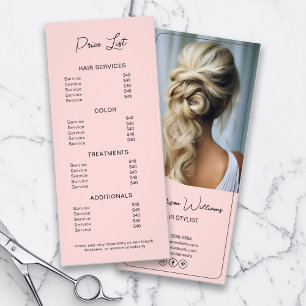 Hair Stylist Moderne Rosa Preisliste Werbekarte