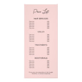 Hair Stylist Moderne Rosa Preisliste Werbekarte (Hinten)