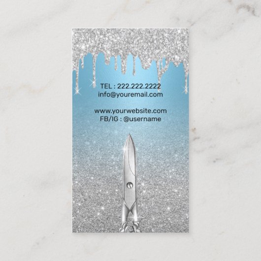 Hair Stylist Moderne Tropfen Silver Glitzer Blue Visitenkarte (Rückseite)