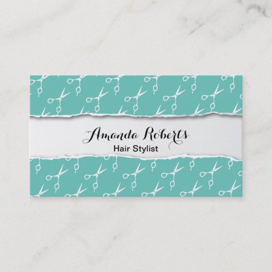 Hair Stylist | Modernes Scherenmuster Türkis Visitenkarte (Vorderseite)