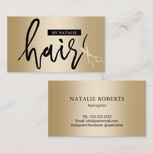 Hair Stylist Modernes Script Gold Sissage Salon Visitenkarte (Vorne/Hinten)