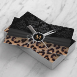 Hair Stylist Monogram Modern Leopard Print Visitenkarte
