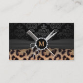 Hair Stylist Monogram Modern Leopard Print Visitenkarte (Vorderseite)