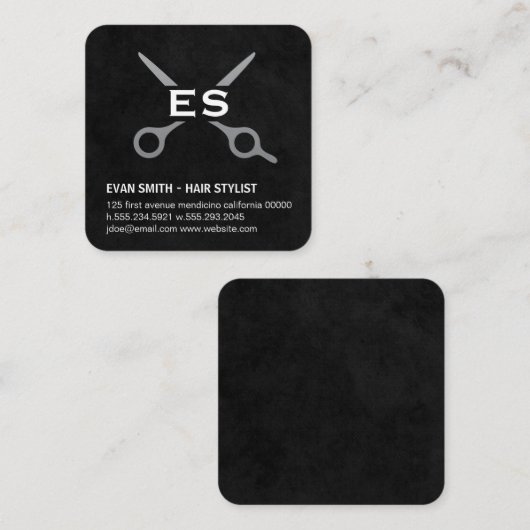 Hair Stylist | Monogramm | Barber Quadratische Visitenkarte (Vorne/Hinten)