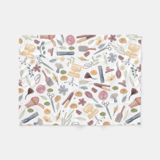 Hair Stylist | Muster | Wasserfarbe Fleecedecke (Vorderseite (Horizontal))