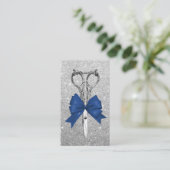 Hair Stylist Navy Blue Bow Schere Silver Glitzer Visitenkarte (Stehend Vorderseite)