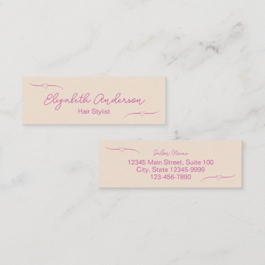 Hair Stylist Offweiße und rosa handgeschriebene Sc Telefonnummerkarte (Vorne/Hinten)