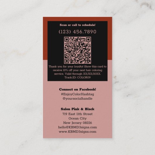 Hair Stylist Pink Black & Red Vielen Dank für Ihre Rabattkarte (Rückseite)