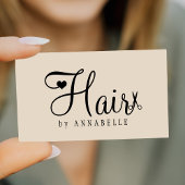 Hair stylist QR code modern script beige black Visitenkarte