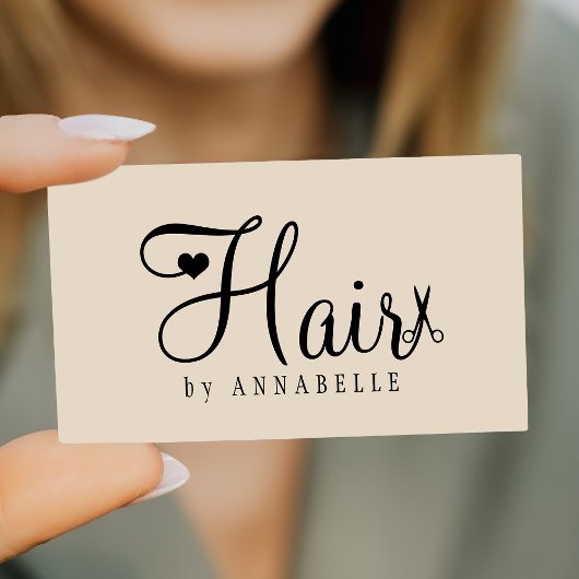 Hair stylist QR code modern script beige black Visitenkarte