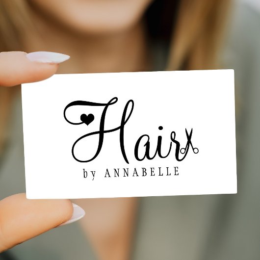 Hair stylist QR code modern script black and white Visitenkarte