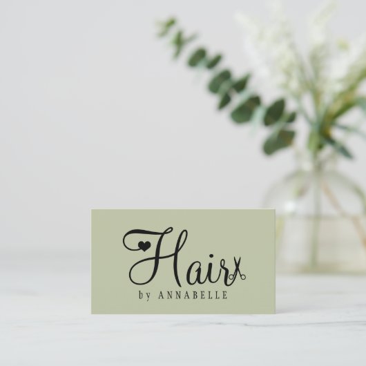 Hair stylist QR code modern script sage green Visitenkarte (Stehend Vorderseite)