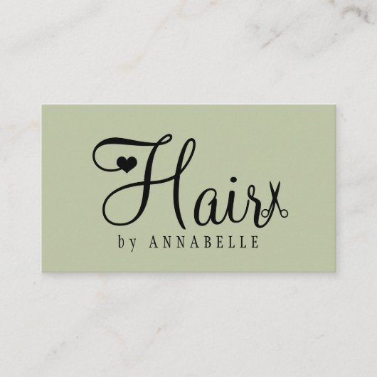 Hair stylist QR code modern script sage green Visitenkarte (Vorderseite)