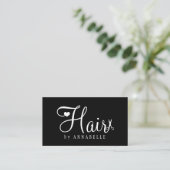 Hair stylist QR code modern script white black Visitenkarte (Stehend Vorderseite)
