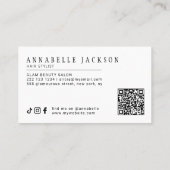 Hair stylist QR code modern script white black Visitenkarte (Rückseite)