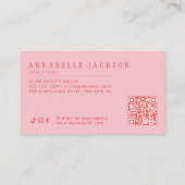 Hair stylist QR code retro modern script red pink Visitenkarte (Rückseite)