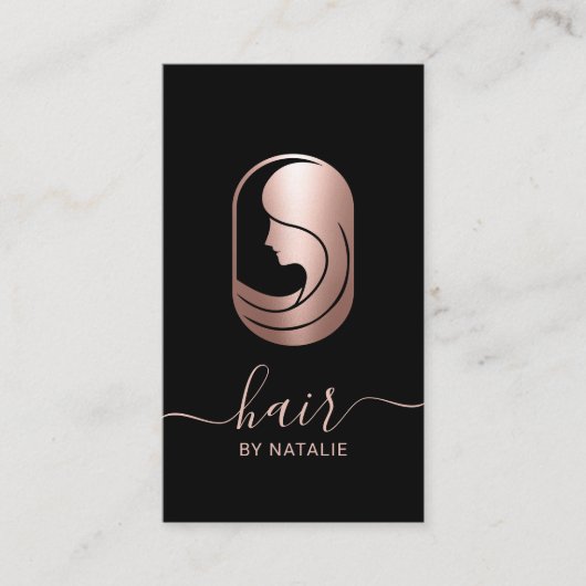 Hair Stylist Rose Gold Beauty Logo Typografie Visitenkarte (Vorderseite)
