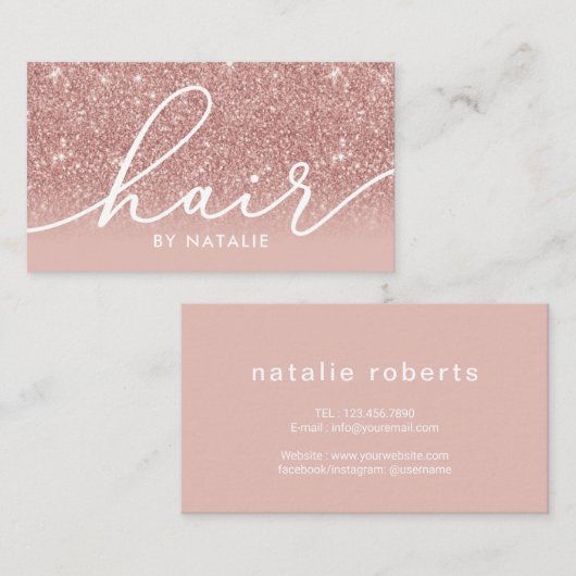 Hair Stylist Rose Gold Glitzer Salon Typografie Visitenkarte (Vorne/Hinten)