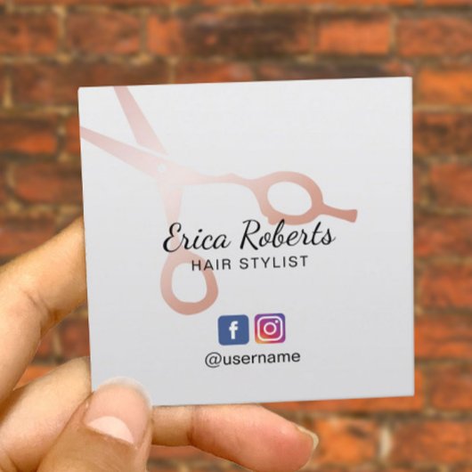 Hair Stylist Rose Gold Schere Salon Social Media Quadratische Visitenkarte