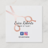 Hair Stylist Rose Gold Schere Salon Social Media Quadratische Visitenkarte (Vorderseite)