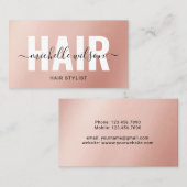 Hair Stylist Rose Gold Script Typografy Salon Visitenkarte (Vorne/Hinten)