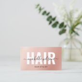 Hair Stylist Rose Gold Script Typografy Salon Visitenkarte (Stehend Vorderseite)