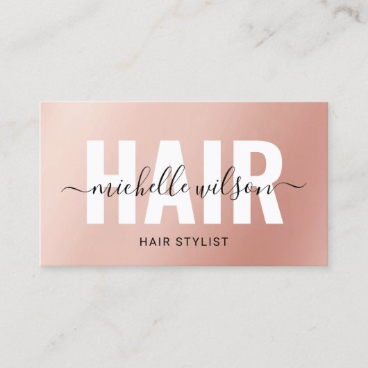 Hair Stylist Rose Gold Script Typografy Salon Visitenkarte (Vorderseite)