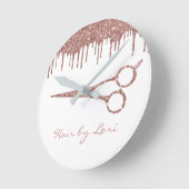 Hair Stylist Rose Gold Tropfen Glitzer Scheren Runde Wanduhr (Winkel)