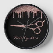 Hair Stylist Rose Gold Tropfen Glitzer Scheren Uhr (Vorderseite)