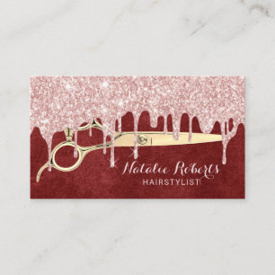 Hair Stylist Rose Gold Tropfen Roter Velvet Salon Visitenkarte
