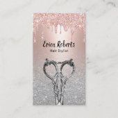 Hair Stylist Rose Gold Tropfen Silver Glitzer Salo Visitenkarte (Vorderseite)