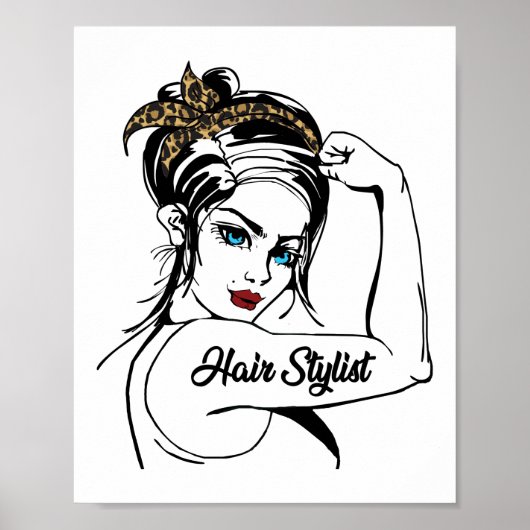 Hair Stylist Rosie The Riveter Leopard Cheetah Poster (Vorne)