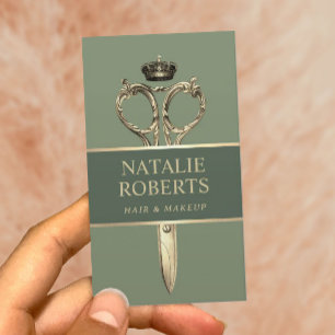 Hair Stylist Royal Scissy Beauty Salon Sage Green Terminkarte