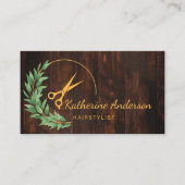 Hair Stylist Rustic Wood Greenery Gold Visitenkarte (Vorderseite)