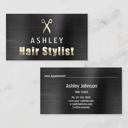 Hair Stylist Salon Black Gold Karte (Vorne/Hinten)