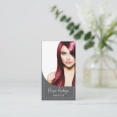 Hair Stylist Salon Custom Photo QR Gray Visitenkarte (Stehend Vorderseite)