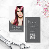 Hair Stylist Salon Custom Photo QR Gray Visitenkarte
