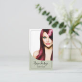Hair Stylist Salon Custom Photo QR Sage Green Visitenkarte (Stehend Vorderseite)