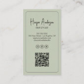 Hair Stylist Salon Custom Photo QR Sage Green Visitenkarte (Rückseite)