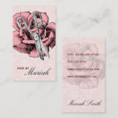 Hair Stylist Salon Rose Pink Damask Business Card Visitenkarte (Vorne/Hinten)