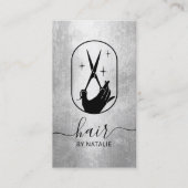 Hair Stylist Schere Handlogo Modern Silber Salon Visitenkarte (Vorderseite)