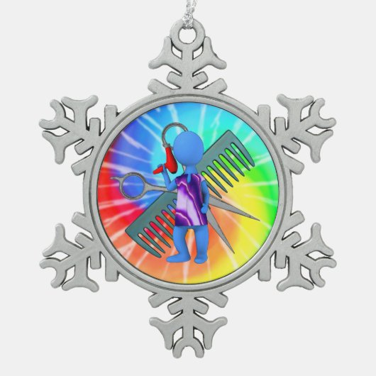 Hair Stylist Schneeflocken Zinn-Ornament (Vorderseite)