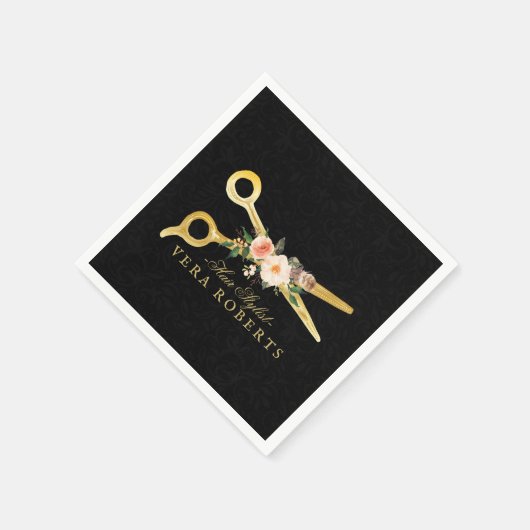 Hair Stylist schwarz Damask Luxury Gold Scheren Serviette (Ecke)